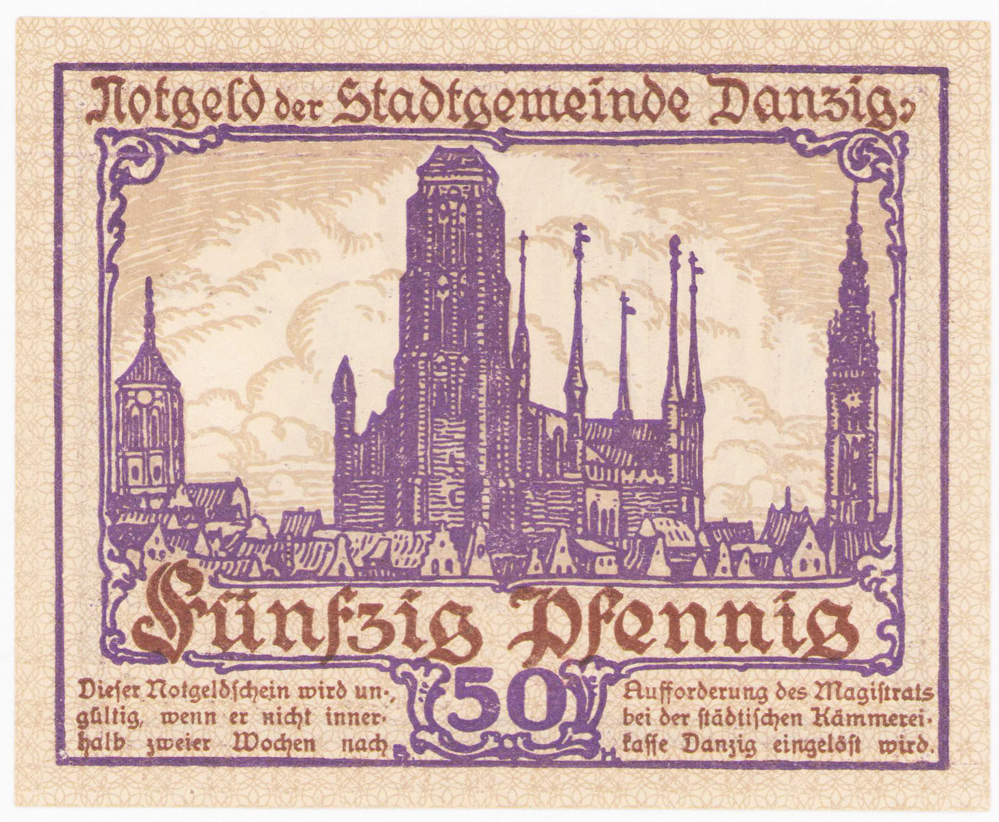 Prusy Zachodnie, Gdańsk - Notgeld. 50 fenigów 1919 - PIĘKNE